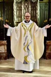St Philip & St James’ Church, Leckhampton – White Chasuble photo © Adrian Barlow